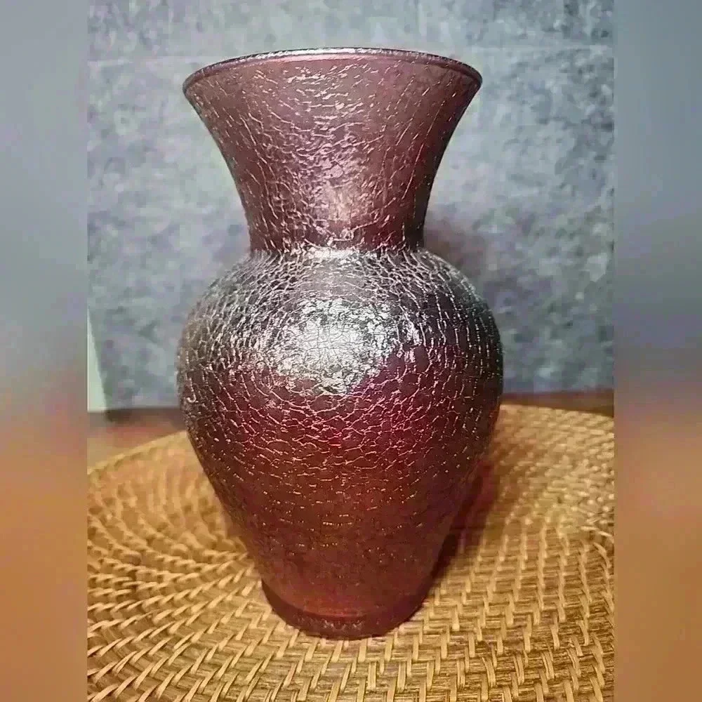 Egg shell textured glass vase Dark Burgundy Wine Made USA